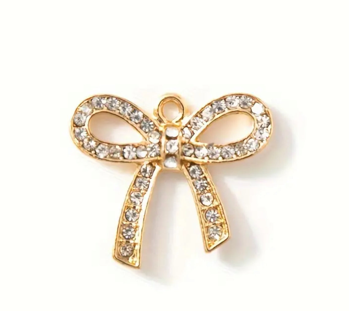 Gold Enamel Blinged Bow Earrings