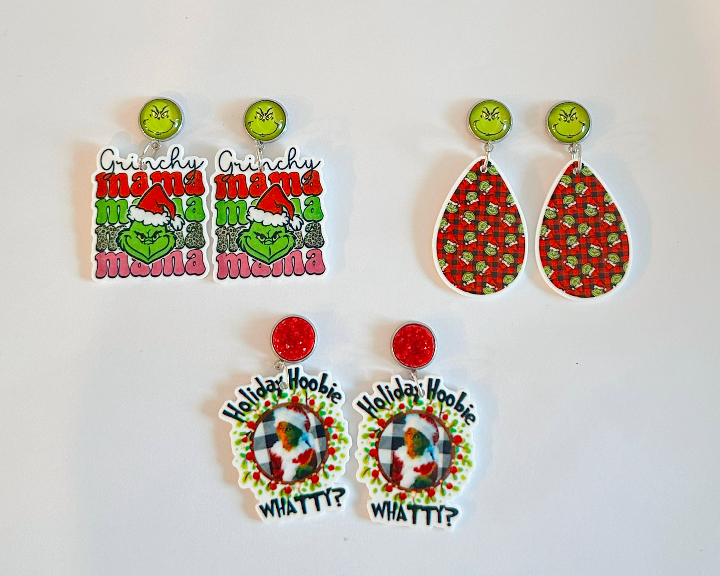 Gr!nchy Mama/Gr!nch Buffalo Check/Holiday Hoobie Whatty Earrings