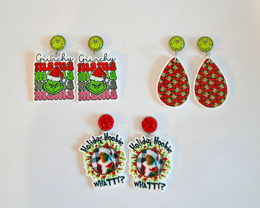 Gr!nchy Mama/Gr!nch Buffalo Check/Holiday Hoobie Whatty Earrings